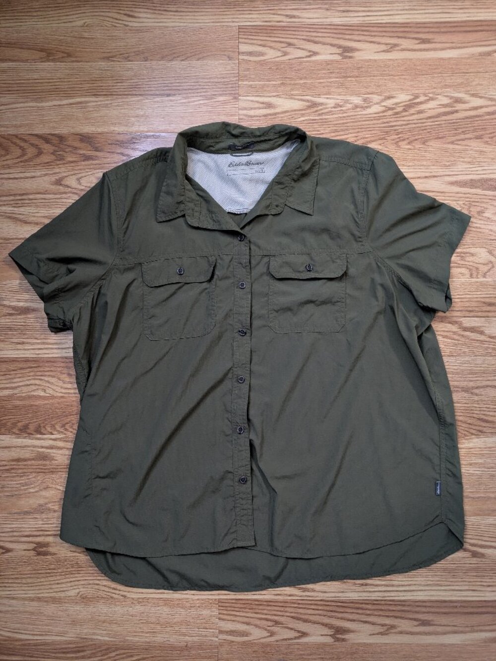 Eddie Bauer Women's 2XL Olive Green Ripstop Hiking Utility Shirt Short Sleeve